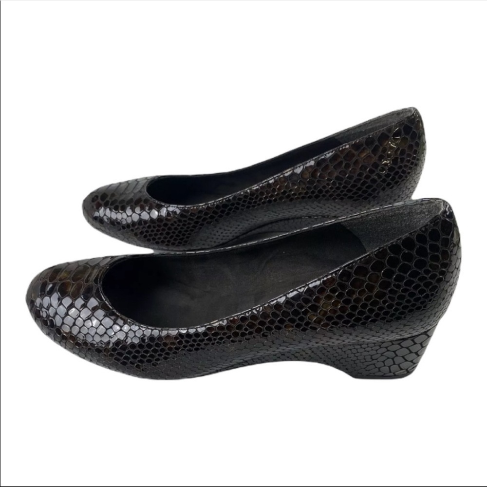 Stuart Weitzman Snake Embossed Wedge in Tortoise Color
